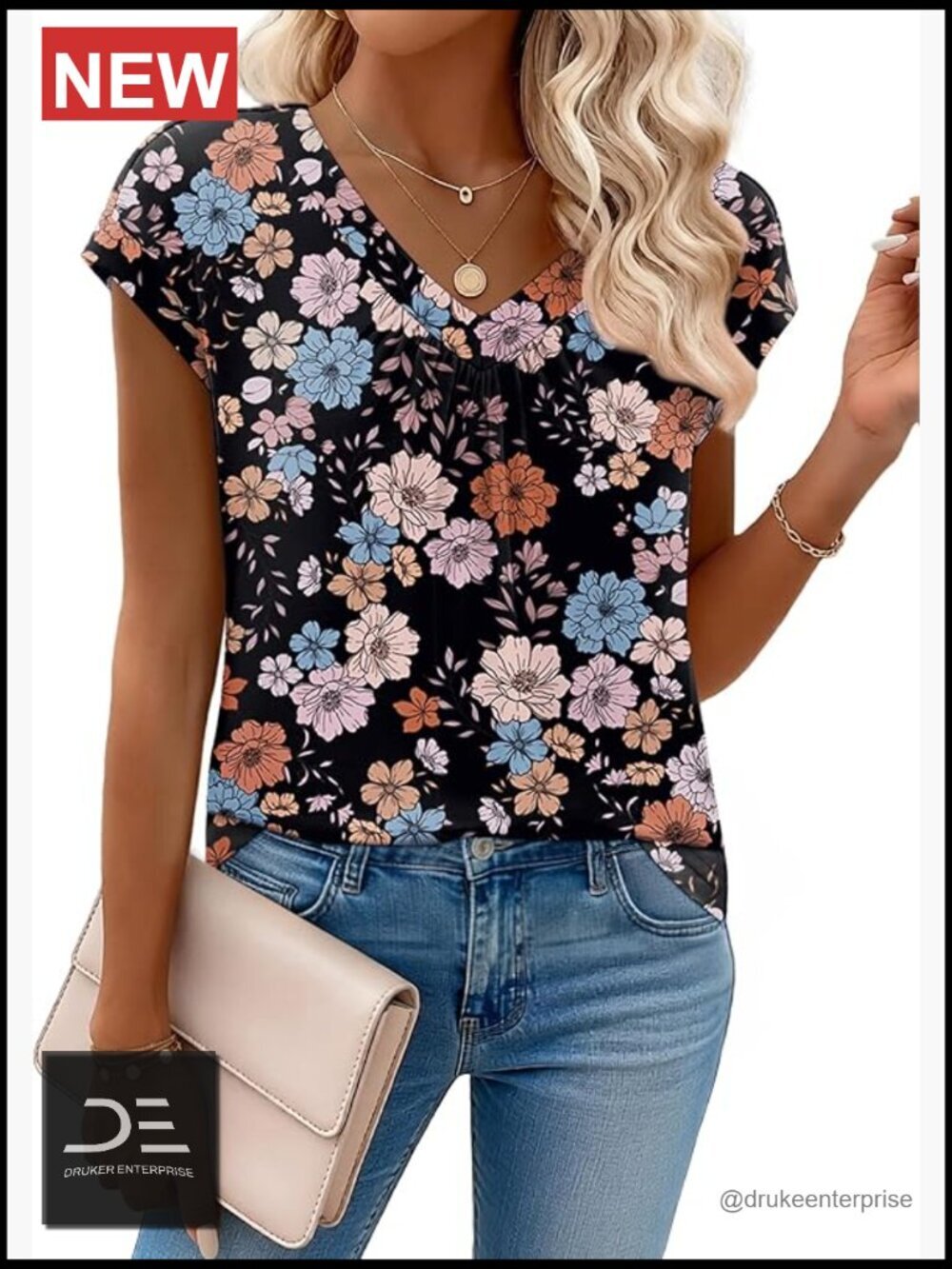 Short Sleeve V-Neck Blouse Dressy Casual Business Work Top